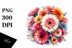 Colorful Gerbera Watercolor Glossy Petals Clipart Product Image 3
