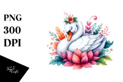 Whimsical Swan Watercolor Sticker | Sublimation | Clipart Product Image 1
