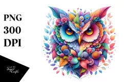 Vibrant Owl with Flowers PNG Product Image 3