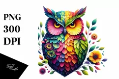 Vibrant Owl with Flowers PNG Product Image 3