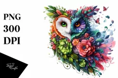 Vibrant Owl with Flowers PNG Product Image 1