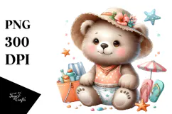 Cute Baby Bear in Beachwear PNG Product Image 1
