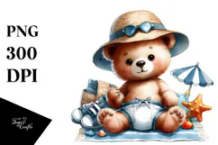 Cute Baby Bear in Beachwear PNG Product Image 1