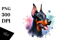 Watercolor Cute Vibrant Doberman Pinscher Clipart Product Image 3
