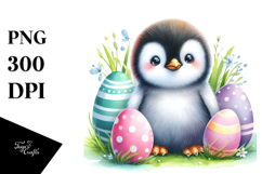 Cute Baby Penguin in Grass, PNG Product Image 1