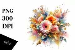 Colorful Bouquet with Gold Foil | Sublimation | Clipart Product Image 3