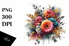 Colorful Bouquet with Gold Foil | Sublimation | Clipart Product Image 3