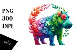 Vibrant Hippo with Flowers PNG Product Image 3
