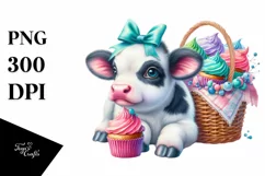 Colorful Baby Cow with Cupcakes, PNG Product Image 1