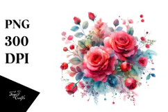 Abstract Red Roses, Watercolor PNG Product Image 1