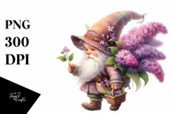 Detailed Gnome Lilac Bouquet Clipart Product Image 1