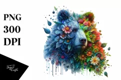 Vibrant Bear with Flowers, High-Res PNG Product Image 1