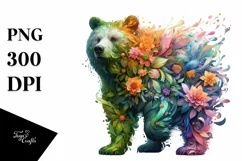 Vibrant Bear with Flowers, High-Res PNG Product Image 3
