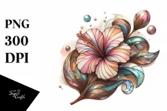 Wooden Stained Hibiscus Watercolor Splash | Sublimation | Product Image 1