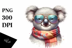 Funny Koala Smiling with Scarf and Sunglasses | Clipart Product Image 1