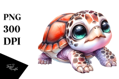 Digital Watercolor of Cute Baby Turtle PNG Product Image 1