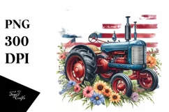 Vibrant Tractor with Flowers | Sublimation Clipart Product Image 1