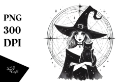 Simple Witch with Cat, PNG Product Image 1