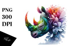 Vibrant Rhino with Flowers PNG Product Image 3
