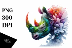 Vibrant Rhino with Flowers PNG Product Image 3