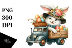 Watercolor Bunny with Vintage Hat PNG Product Image 1