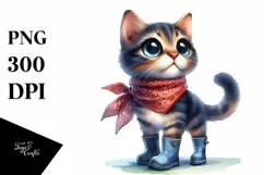 Watercolor Cat with Bandana Clipart Product Image 3