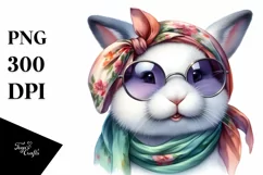 Funny Bunny Portrait with Silk Scarf and Sunglasses | Product Image 1