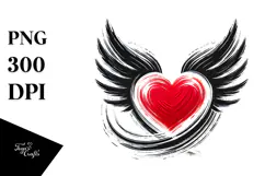 Simple Paintbrush Style Heart with Wings, PNG Product Image 1