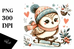 cute Baby Owl Commemorated on a Sleigh, Transparent PNG Product Image 1