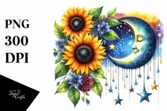 Colorful Half Moon with Sunflowers PNG Product Image 3