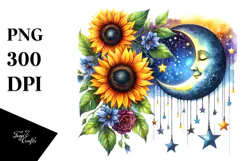 Colorful Half Moon with Sunflowers PNG Product Image 1