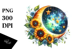 Colorful Half Moon with Sunflowers, PNG Product Image 1