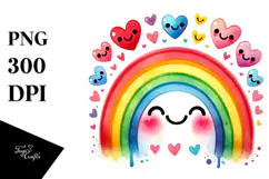 Smiling Watercolor Rainbow PNG Product Image 1