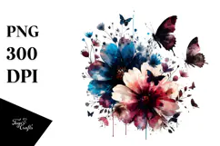 Watercolor Flower Butterfly Silhouettes, PNG Product Image 1