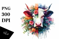 Artistic Cow Vibrant Watercolor Flowers Product Image 3