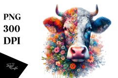 Artistic Cow Vibrant Watercolor Flowers Product Image 1