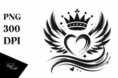 Simple Paintbrush Style Heart with Wings and Crown PNG Product Image 1