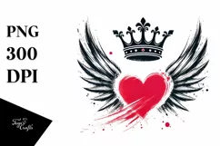 Simple Paintbrush Style Heart with Wings and Crown PNG Product Image 1