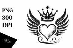 Simple Paintbrush Style Heart with Wings and Crown PNG Product Image 1