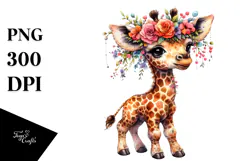 Adorned Baby Giraffe Watercolor PNG Product Image 1