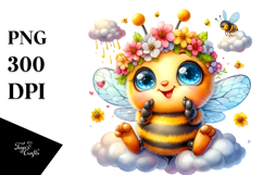 Baby Bee Cuddling Cloud PNG Product Image 1