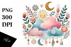Colorful Watercolor Digital Painting with Cute Boho Cloud Product Image 1