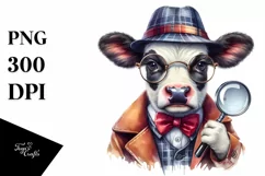 colorful baby cow with Detective's Magnifying , Sublimation Product Image 3