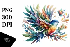 Vibrant Bird with Flowers PNG Product Image 1