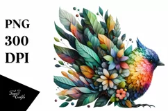 Vibrant Bird with Flowers PNG Product Image 1