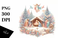 Vintage Christmas Nativity Scene, High Quality PNG Product Image 1