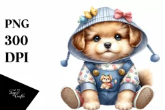 Watercolor Baby Dog with Clothes Product Image 1