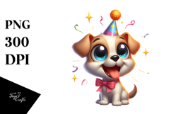 Silly Cartoon Puppy with Party Hat PNG Product Image 1