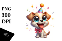Silly Cartoon Puppy with Party Hat PNG Product Image 1