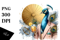 Hipster Peacock in Beachwear Drinking Cocktail Product Image 1